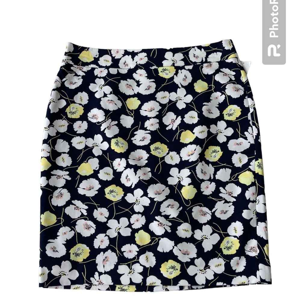 New Ann Taylor Floral Pencil Skirt 10P Navy White Yellow Cotton Back Zipper